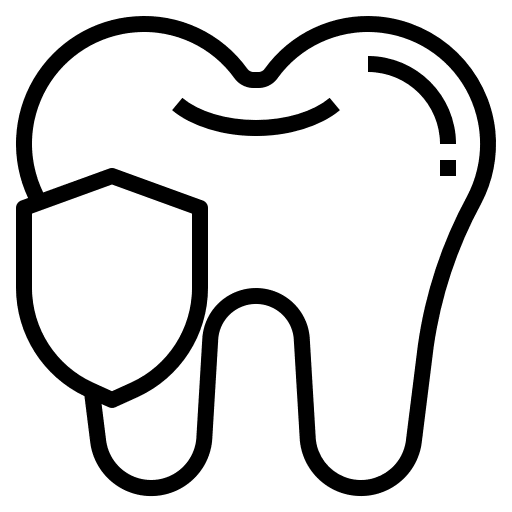A line drawing of a tooth with a small shield in front of it to represent TruDenta TMJ and headache relief treatment in Georgia